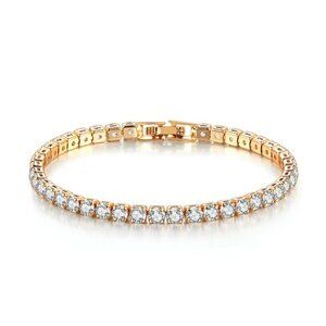 Gold Plated Stainless Steel Zircon Diamond Tennis Bracelet 7.48 Inch Jewelry